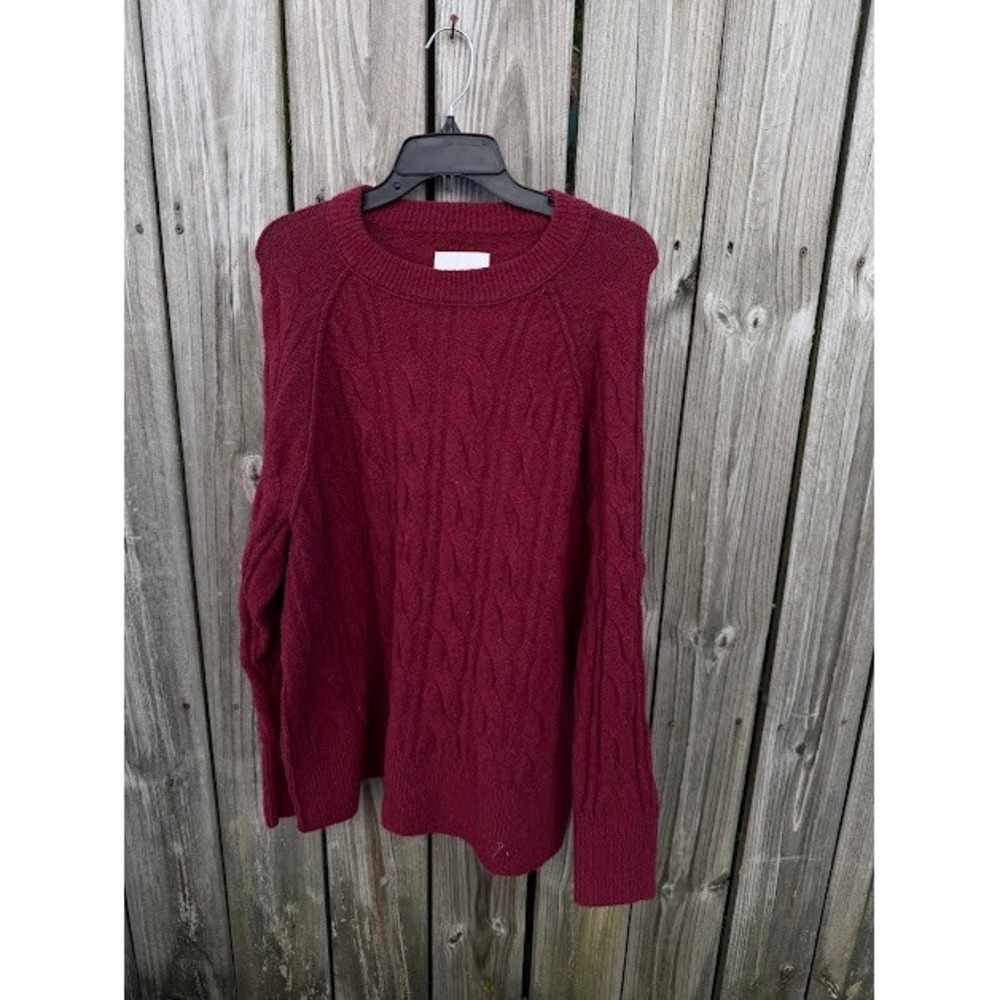 Cozycure Dark Academia Aerie Cable Knit Sweater M Burgundy Red Crewneck Pullover